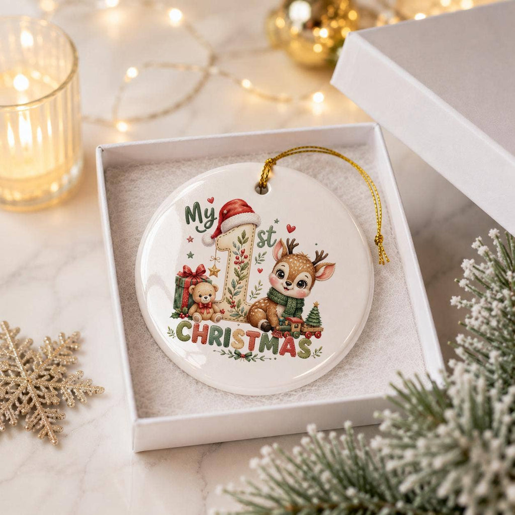 My 1st Christmas Deer Ceramic Ornament with Gift Box