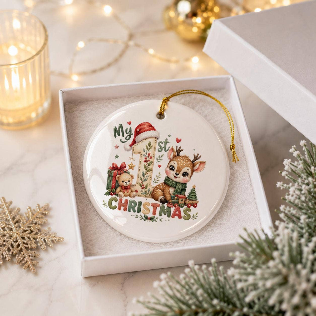 My 1st Christmas Deer Ceramic Ornament with Gift Box