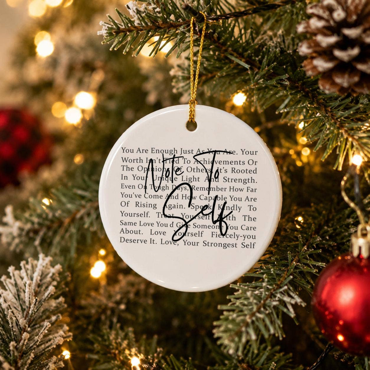 Inspirational Self-Love Ceramic Ornament with Gold Ribbon