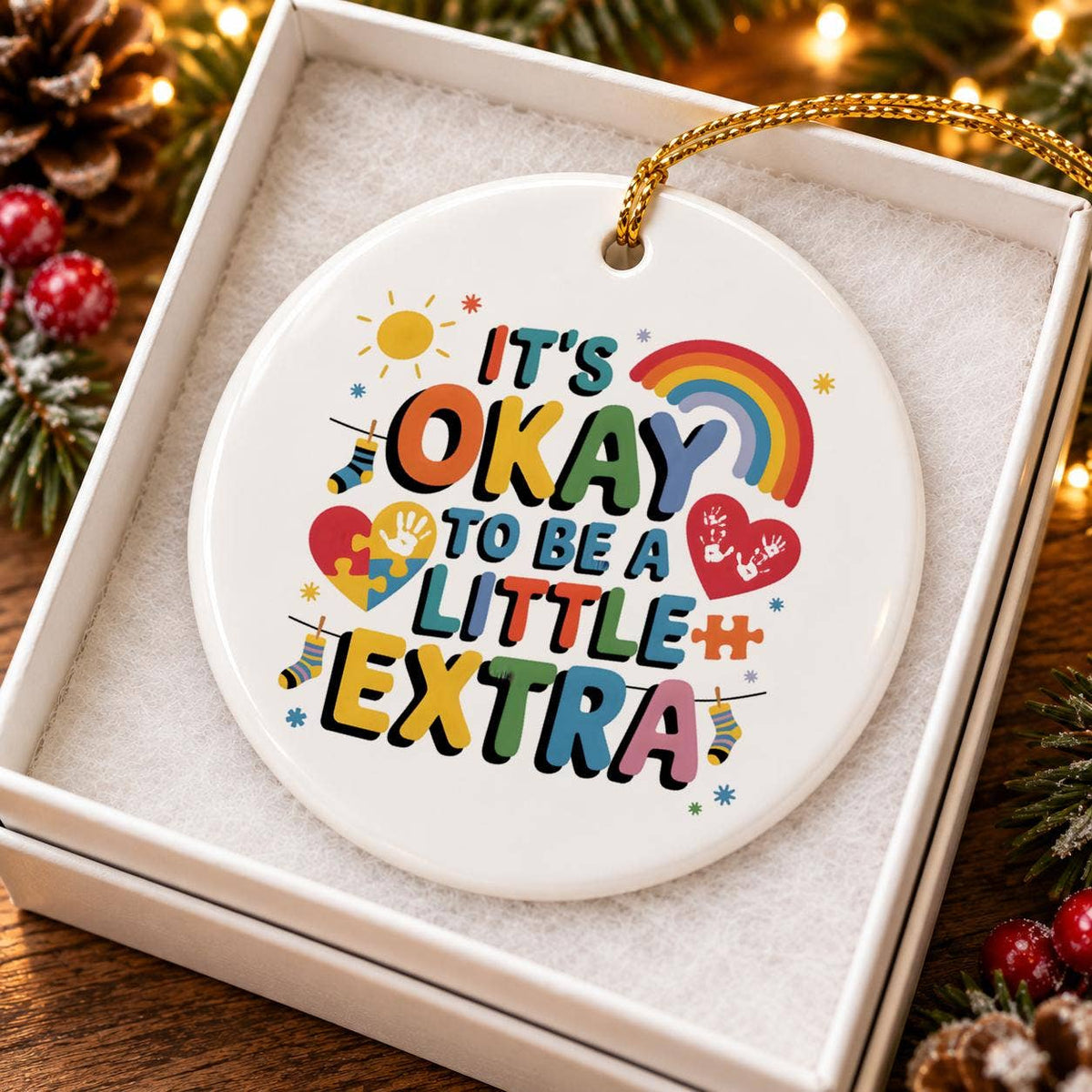 Inspirational Rainbow Ceramic Ornament with Gift Box