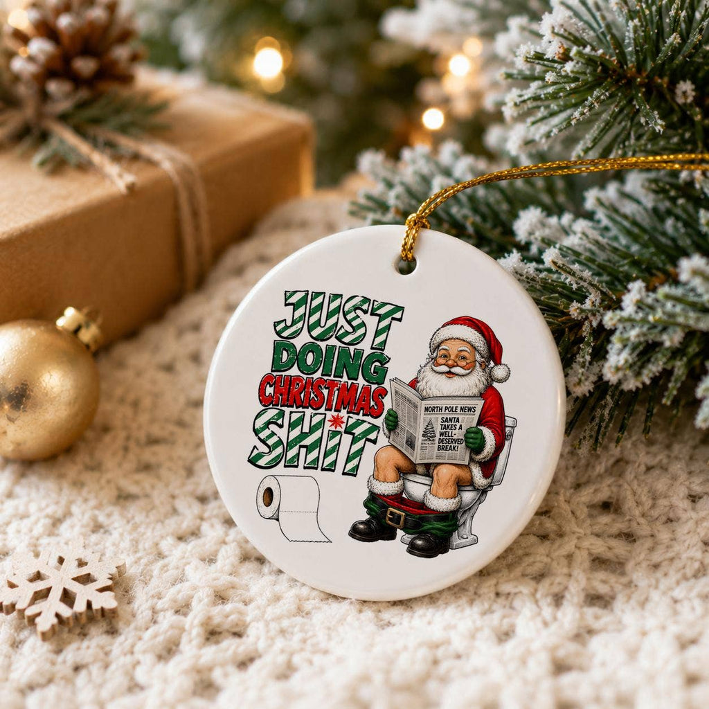 Hilarious Santa Toilet Humor Ornament in Gift Box - Ceramic