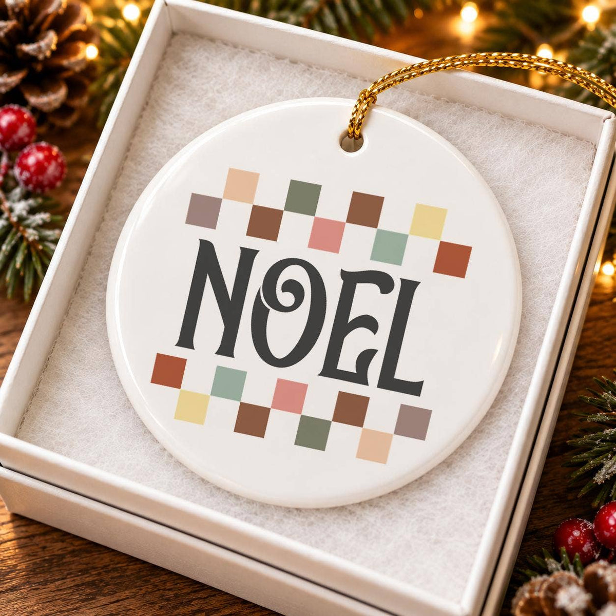 Noel Ceramic Ornament with Gift Box Christmas Decor
