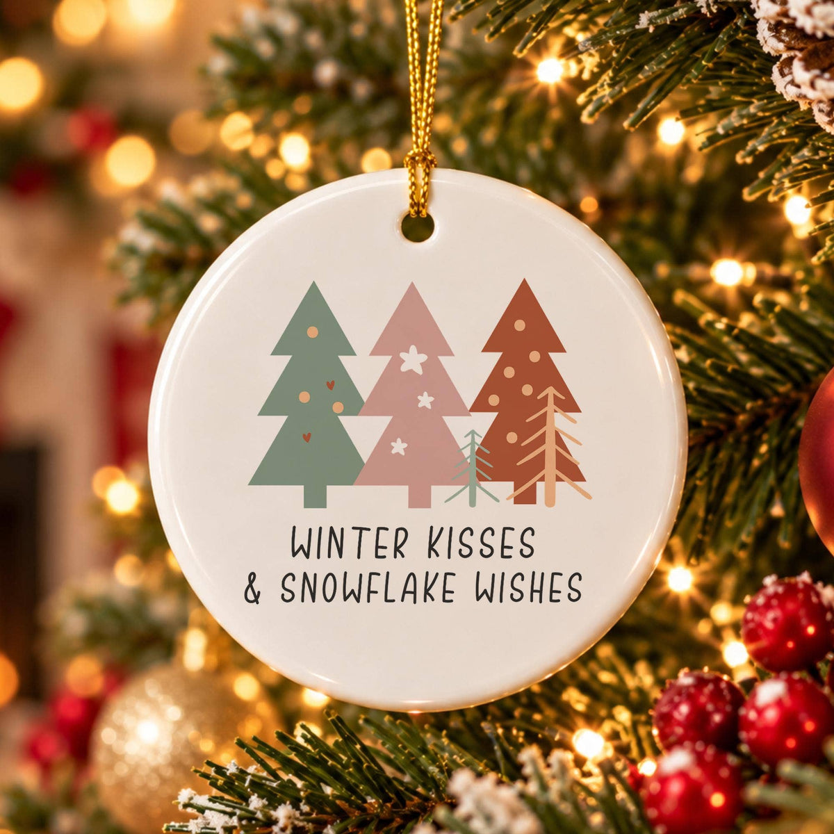 Winter Kisses Snowflake Ceramic Ornament with Gift Box