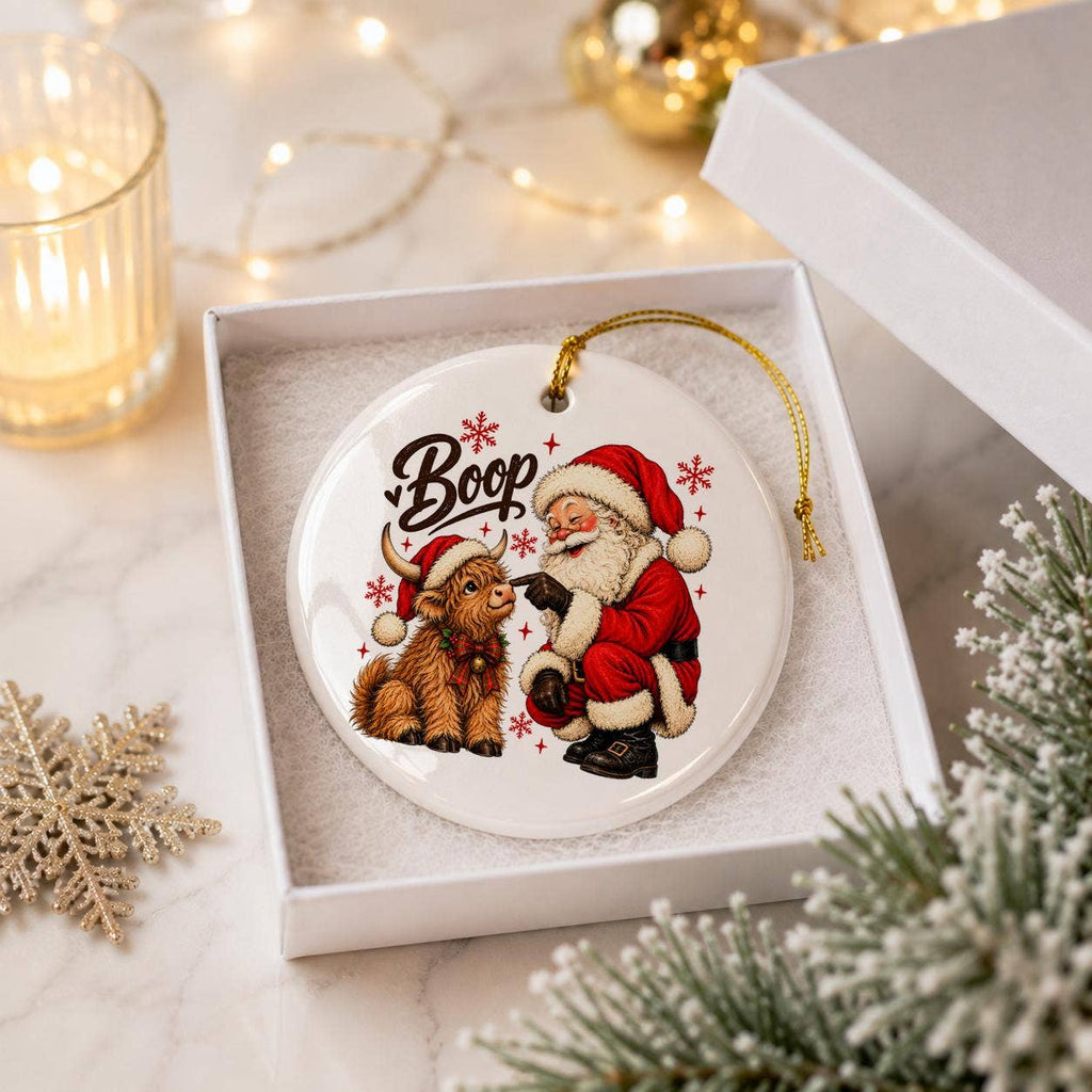 Santa Boop Ceramic Christmas Ornament with Gift Box