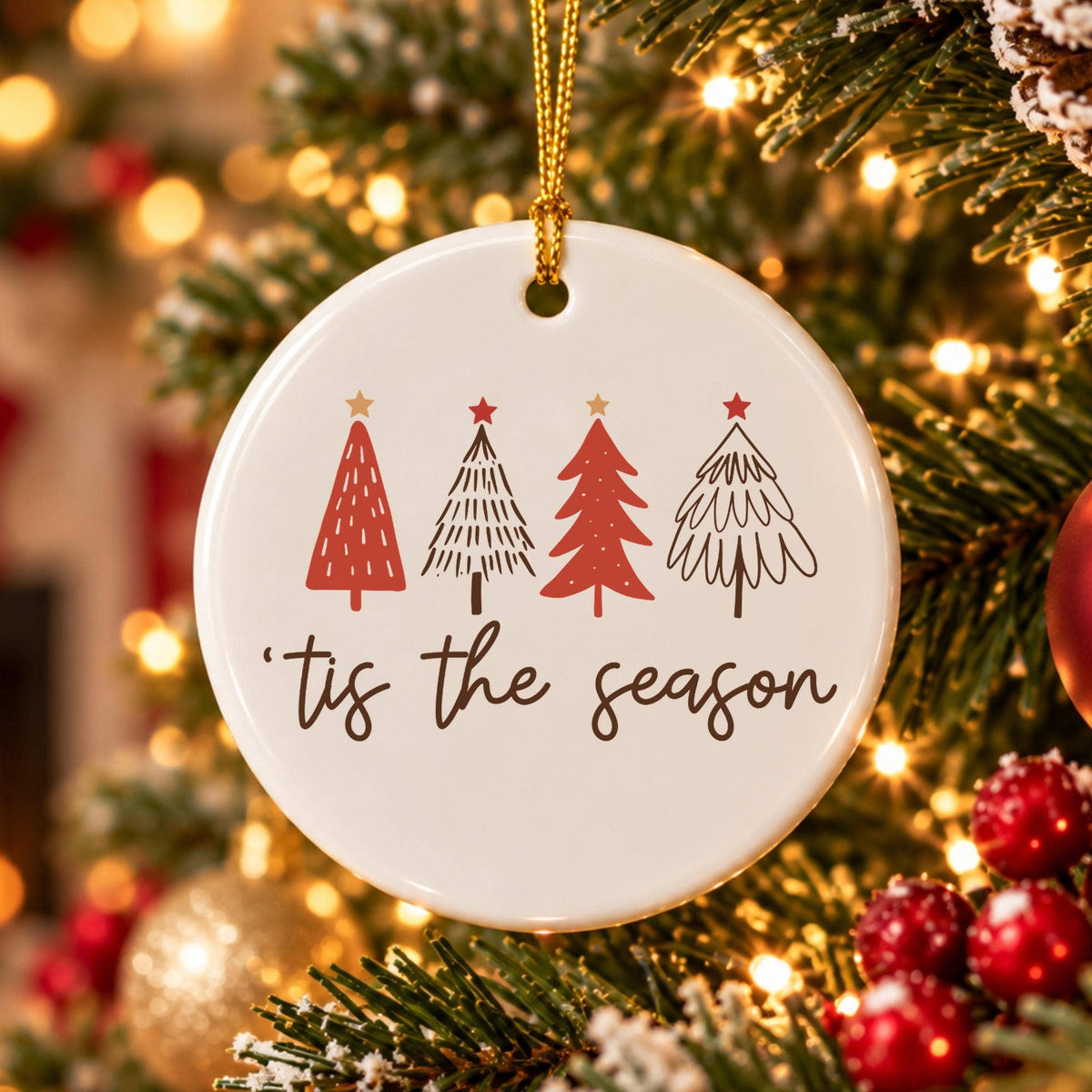 Premium Ceramic Christmas Ornament with Stylized Tree Design