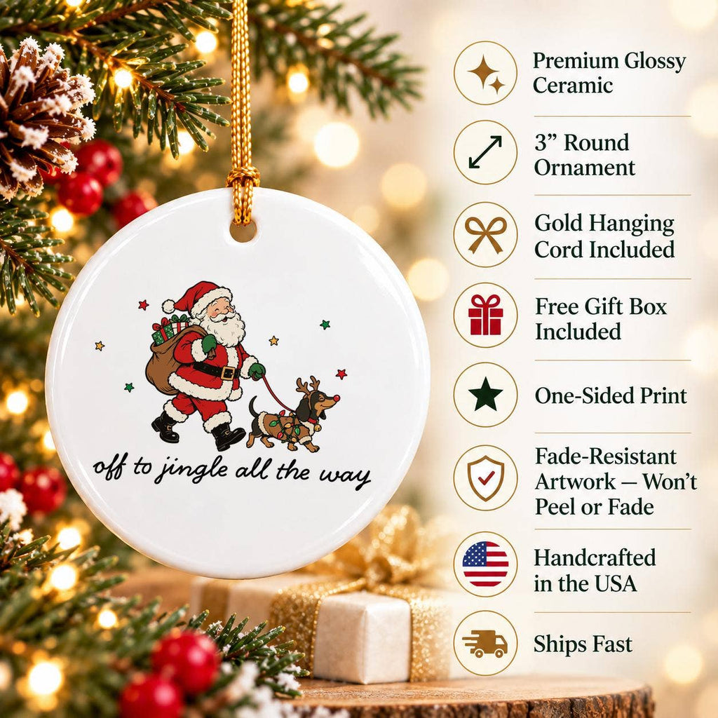 Santa and Reindeer Ceramic Christmas Ornament Gift