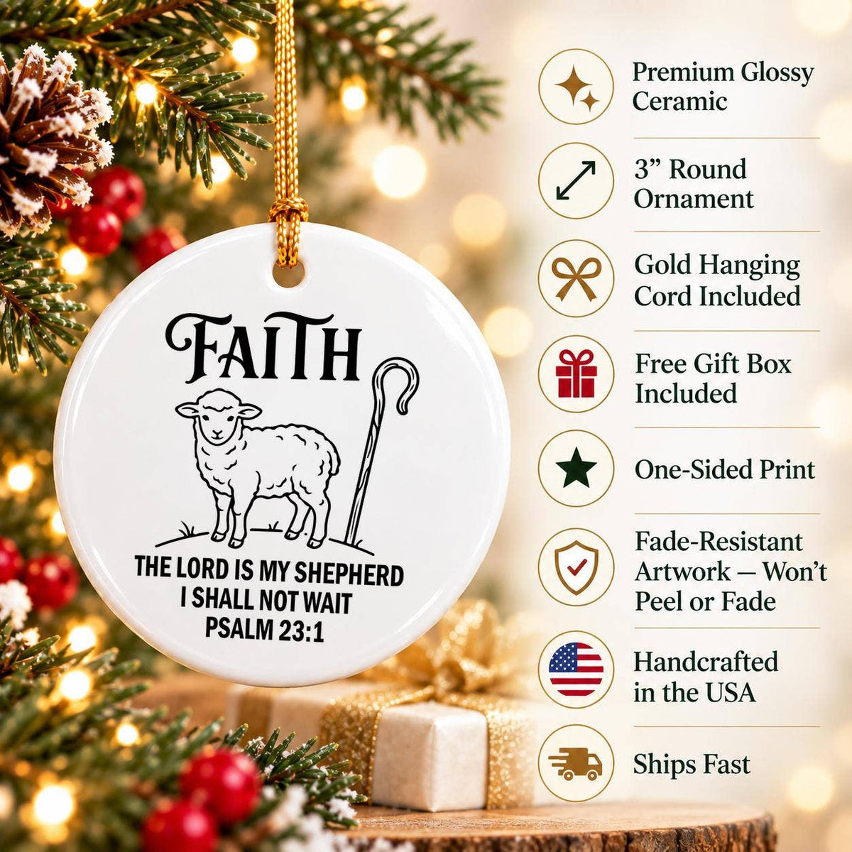 Faithful Shepherd Psalm 23 Ceramic Christmas Ornament Gift