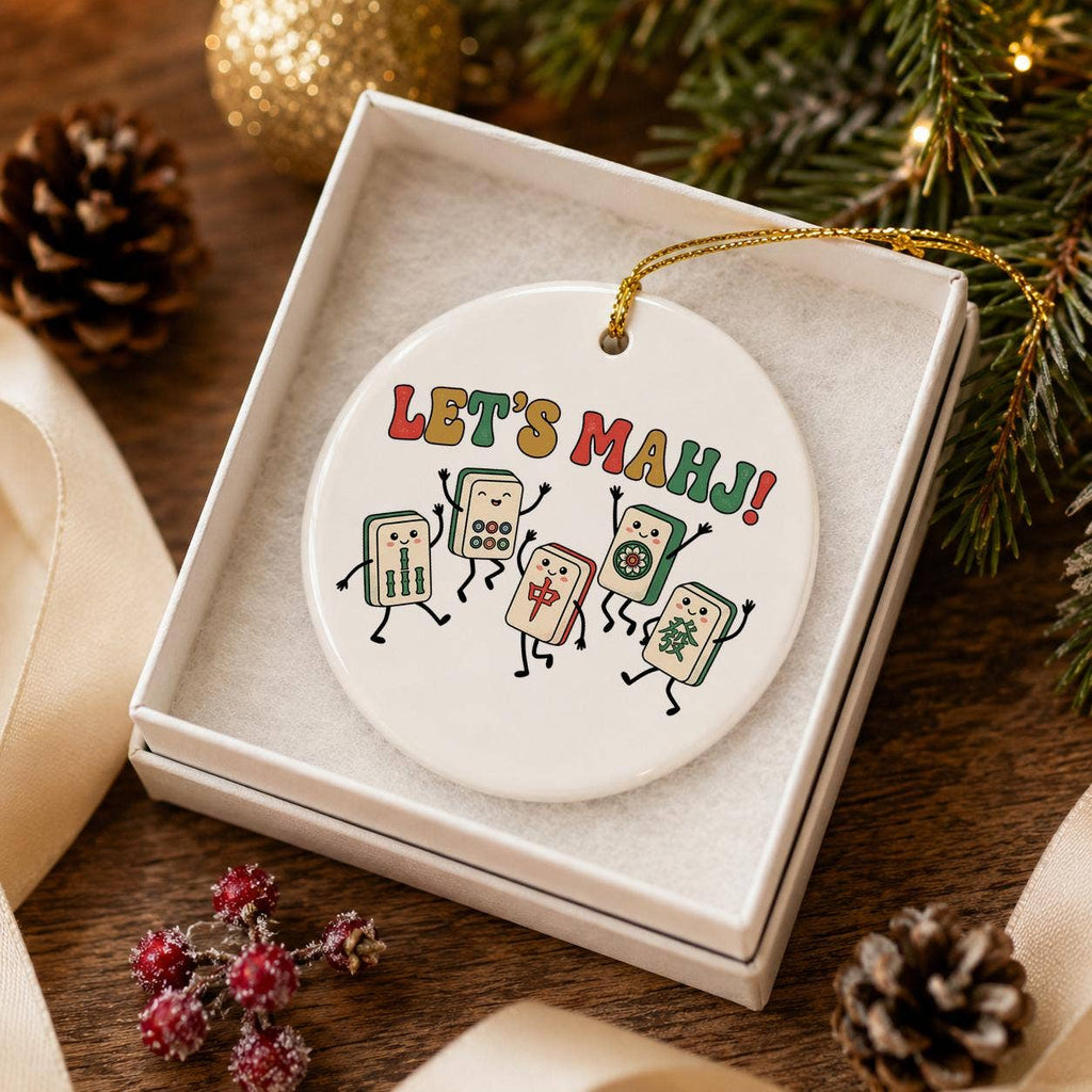Premium Ceramic Mahjong Christmas Ornament with Gift Box