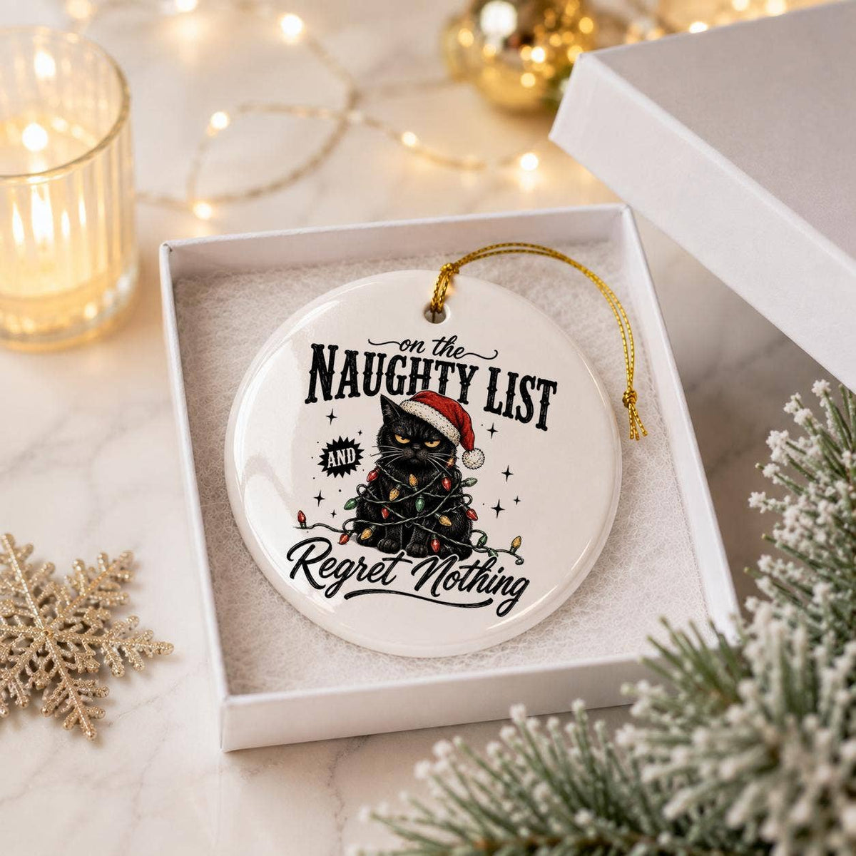 Cat Lovers Naughty List Christmas Ornament - Ceramic Gift