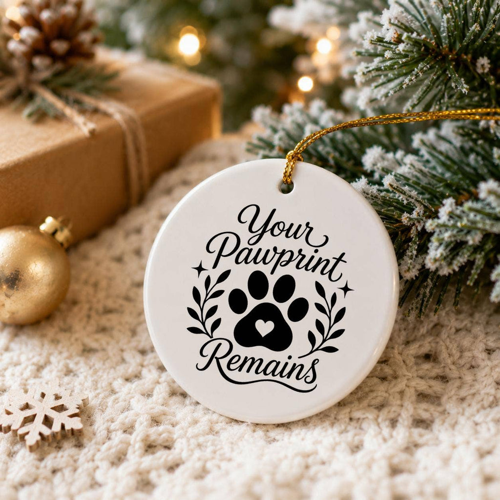 Elegant Pet Memorial Ornament with Pawprint & Floral Design