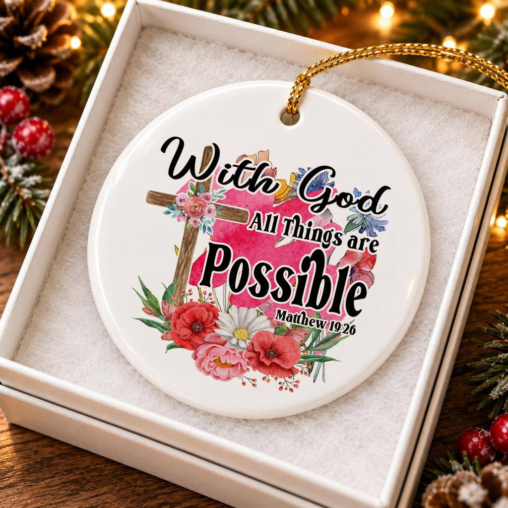 Faith Floral Cross Ceramic Ornament with Gift Box