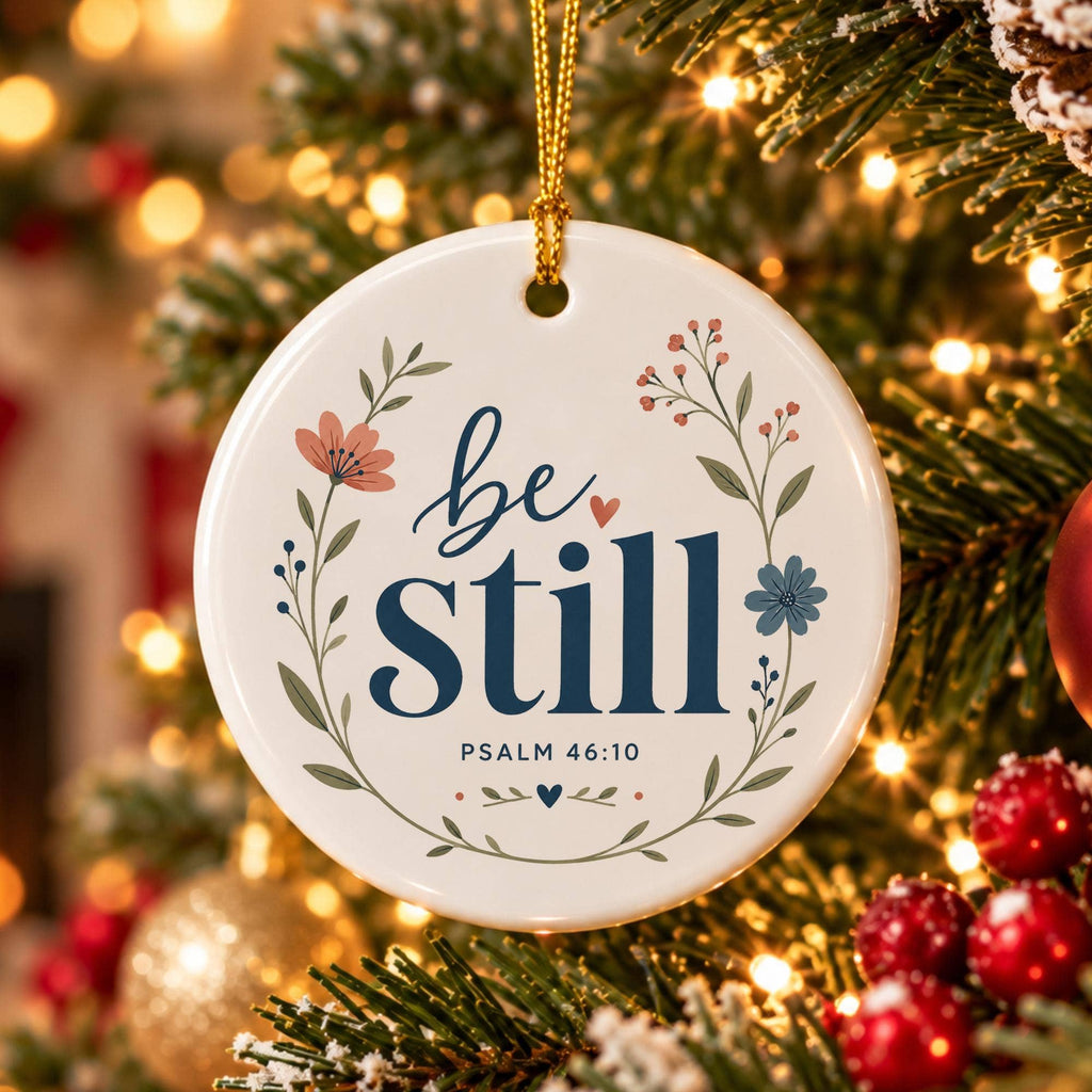 Be Still Psalm 46:10 Floral Ceramic Ornament for Christmas