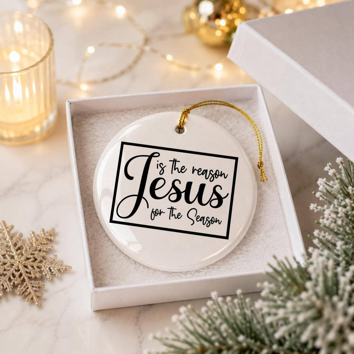 Elegant Ceramic Ornament with 'Jesus is the Reason' Script