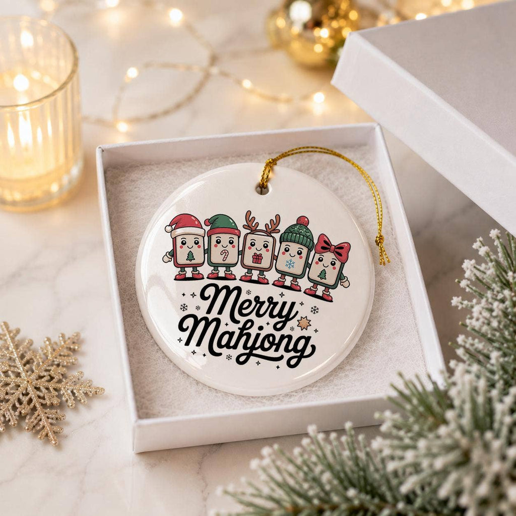 Merry Mahjong Tile Characters Holiday Ceramic Ornament Decor