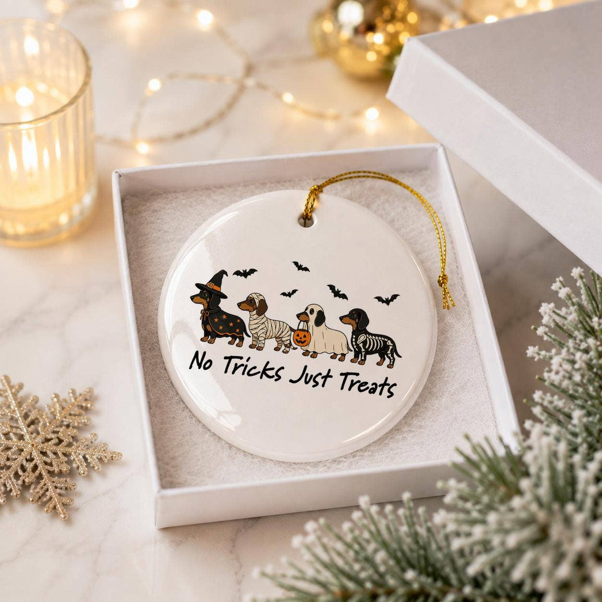 Ceramic Halloween Dachshund Ornament with Gift Box