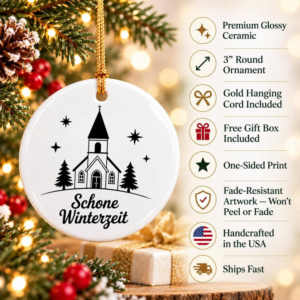 Winter Church Scene Ceramic Holiday Ornament Gift