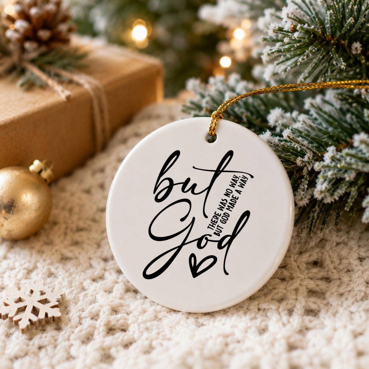 Inspirational 'But God' Ceramic Ornament with Gold Ribbon