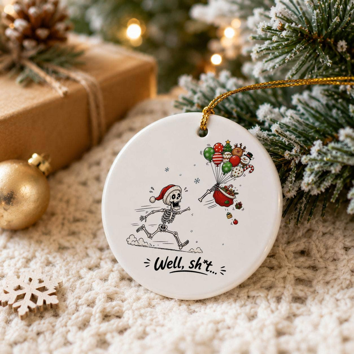 Humorous Skeleton Christmas Ceramic Ornament Gift Box