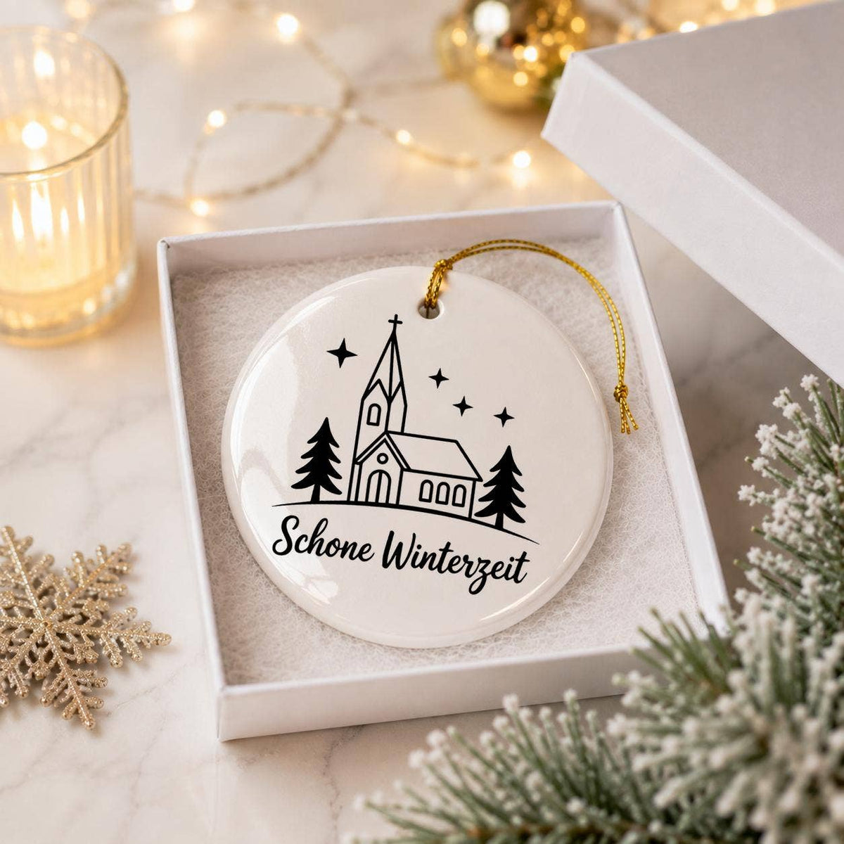 Schöne Winterzeit Church Ceramic Ornament Gift Boxed