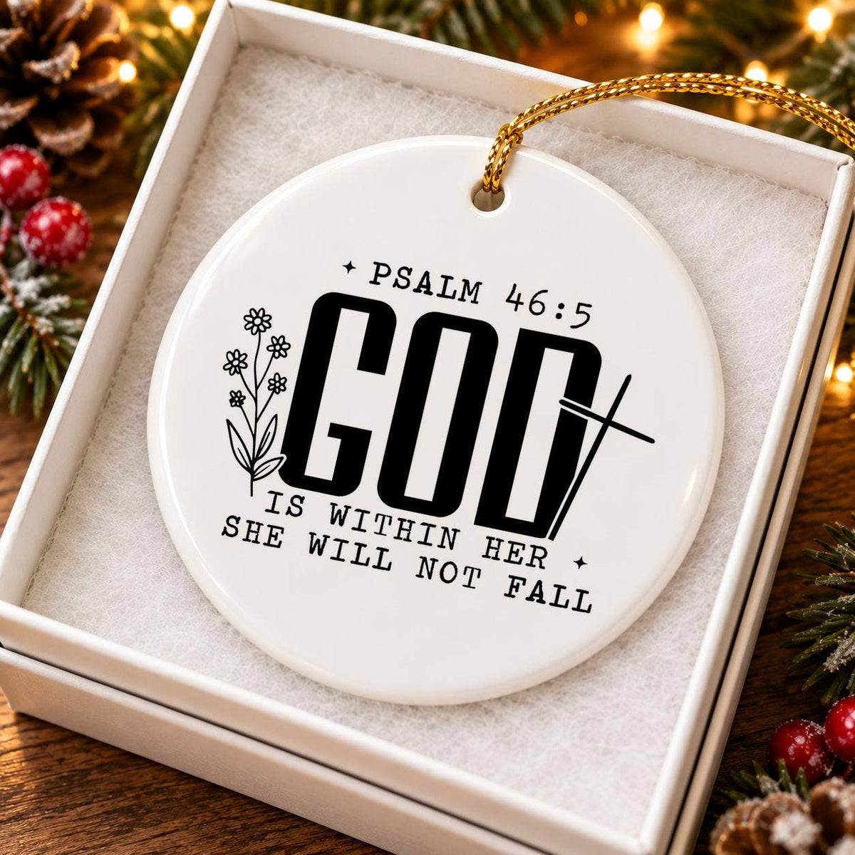 Psalm 46:5 Floral Ceramic Ornament with Cross Gift Box