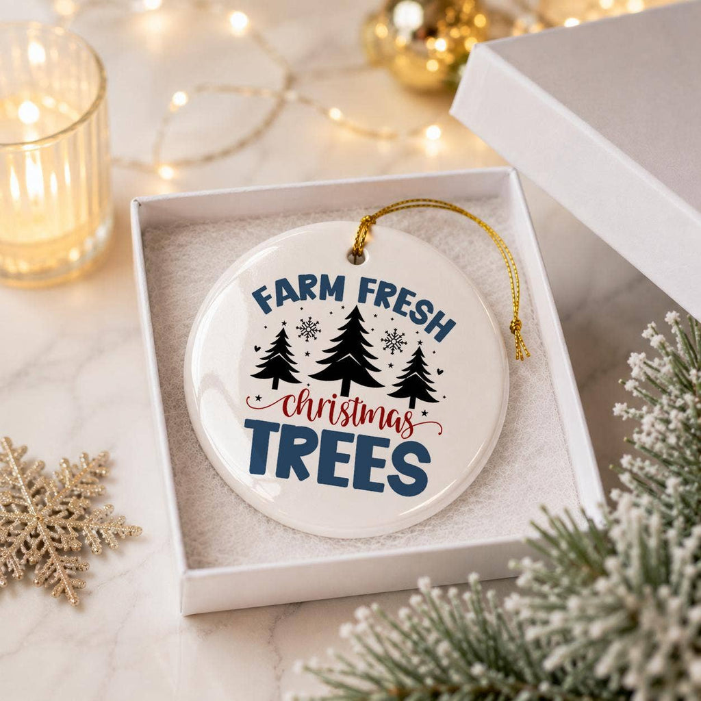 Charming Farm Fresh Christmas Trees Rustic Ceramic Ornament
