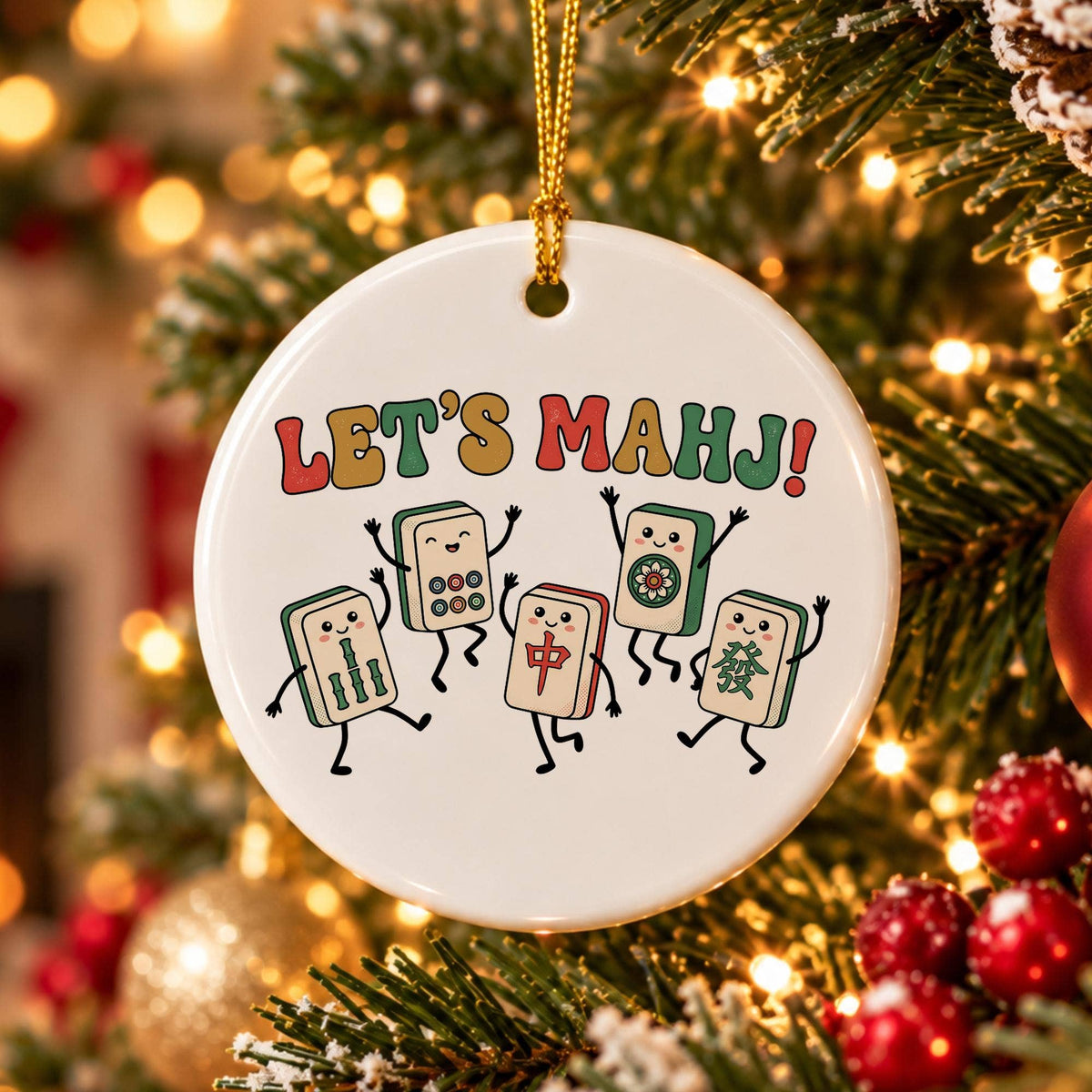 Premium Ceramic Mahjong Christmas Ornament with Gift Box
