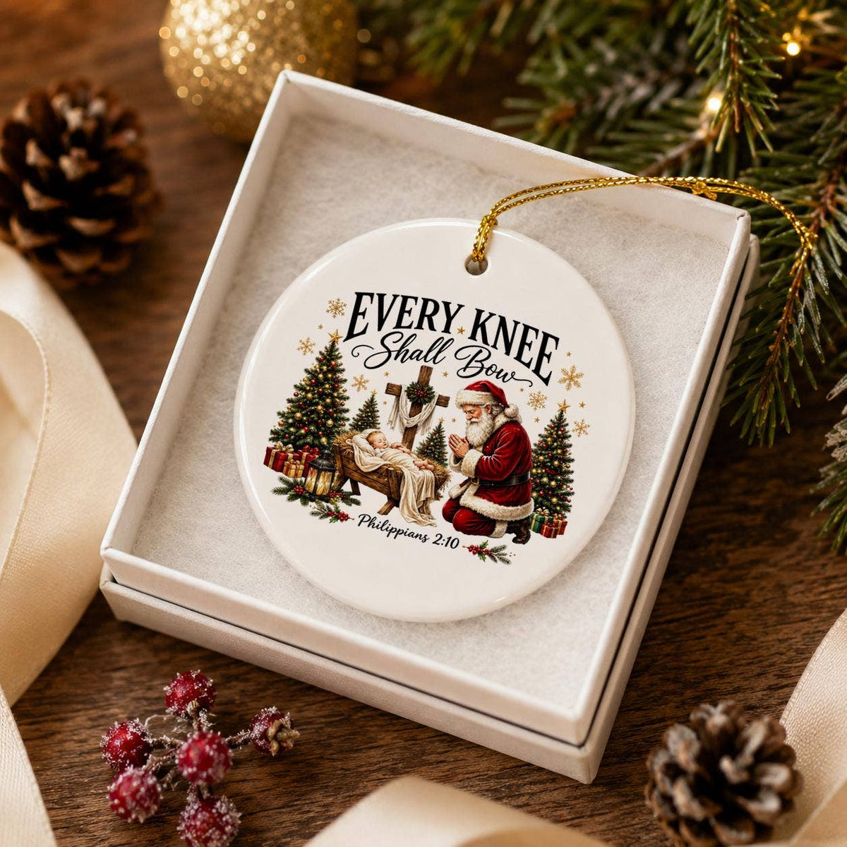 Ceramic Christmas Ornament with Santa and Nativity