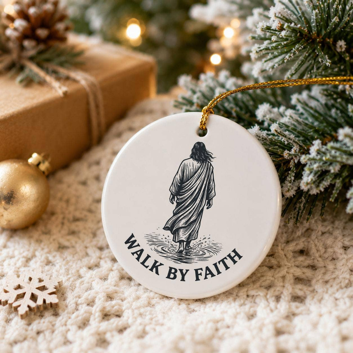 Religious Walk by Faith Ceramic Ornament with Water Motif