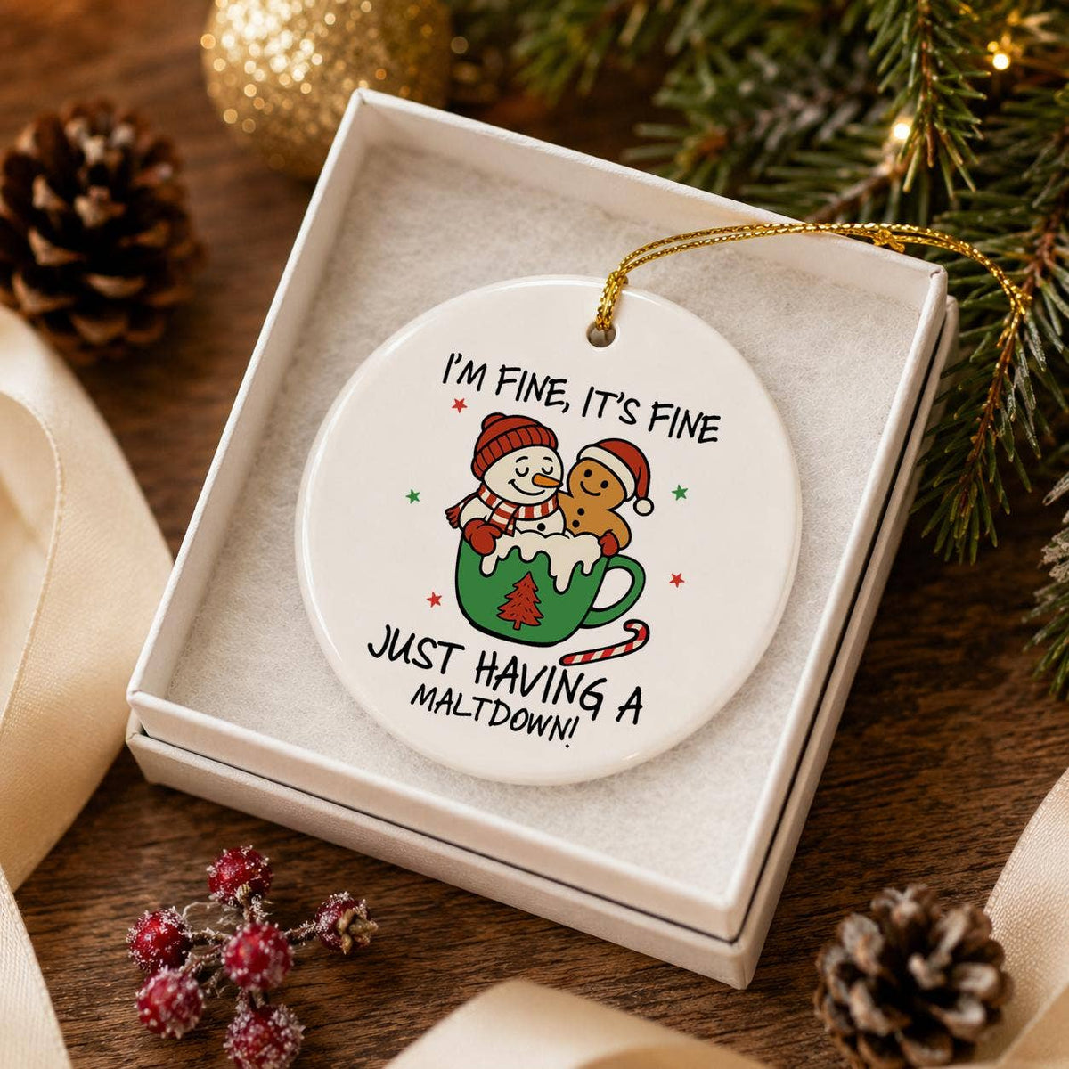 Funny Snowman Gingerbread Ceramic Christmas Ornament