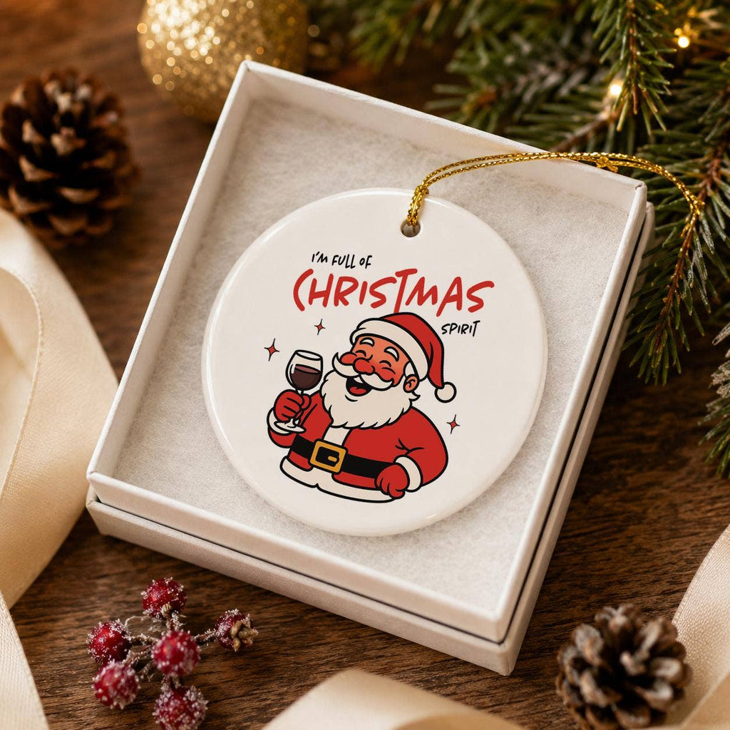 Santa Christmas Spirit Ceramic Ornament with Box