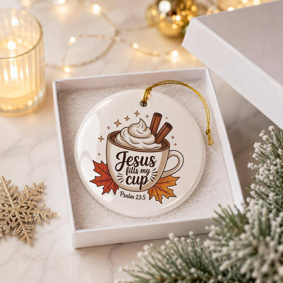 Psalm 23:5 Ceramic Christmas Ornament Gift Box