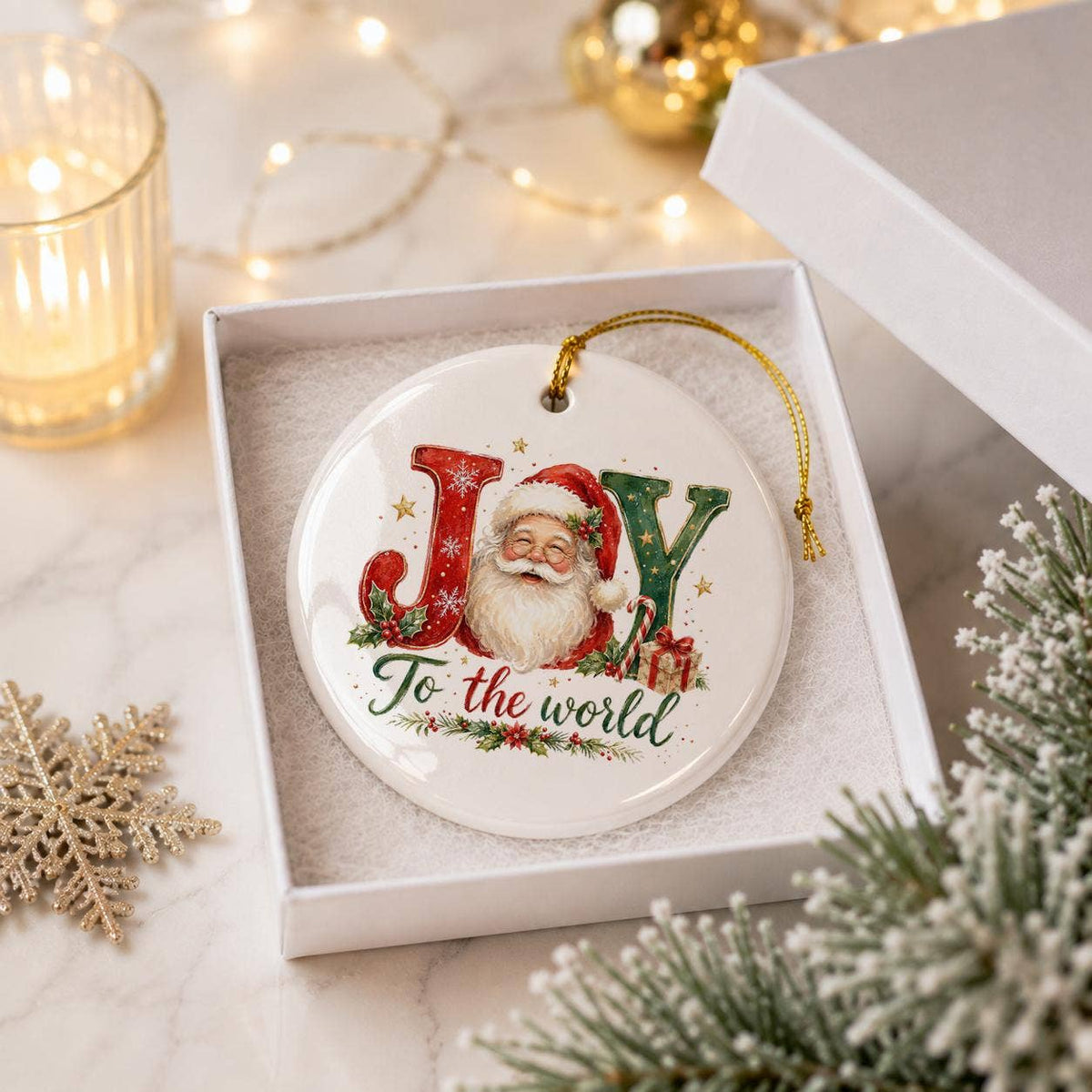 Classic Santa 'Joy to the World' Ceramic Christmas Ornament