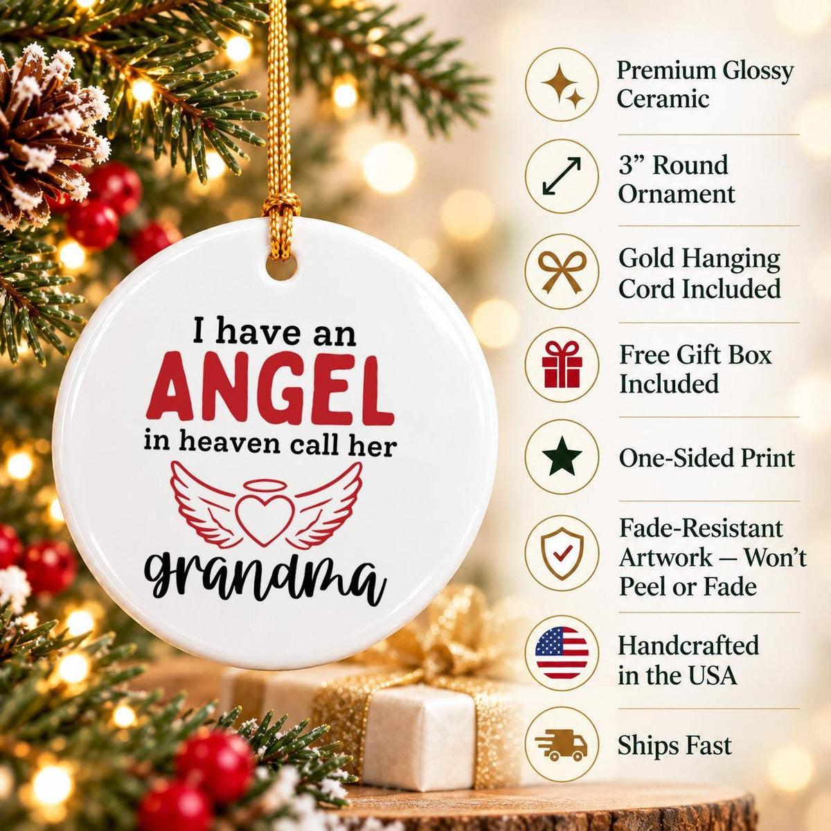 Memorial Angel Grandma Ceramic Ornament Gift Boxed