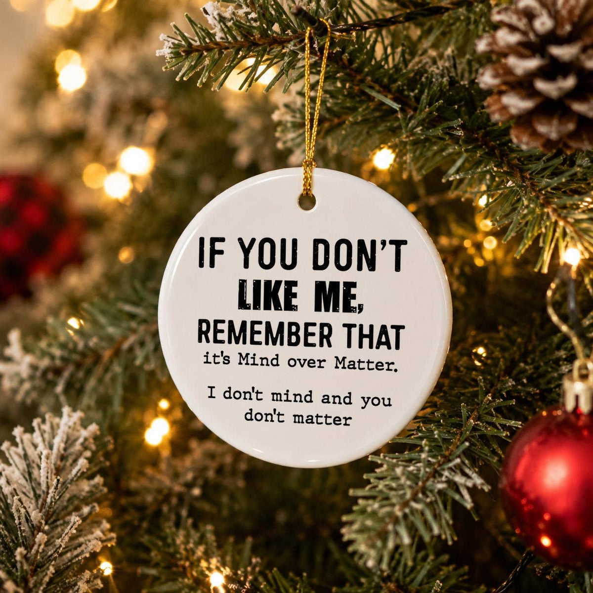 Cheeky 'Mind Over Matter' White Ceramic Holiday Ornament