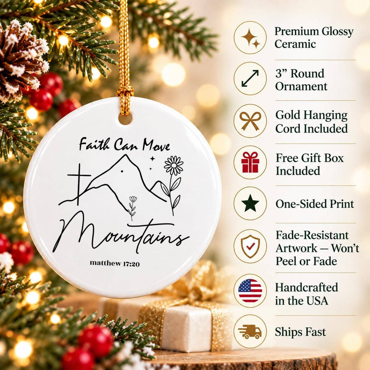 Faith Inspirational Ceramic Ornament with Gift Box