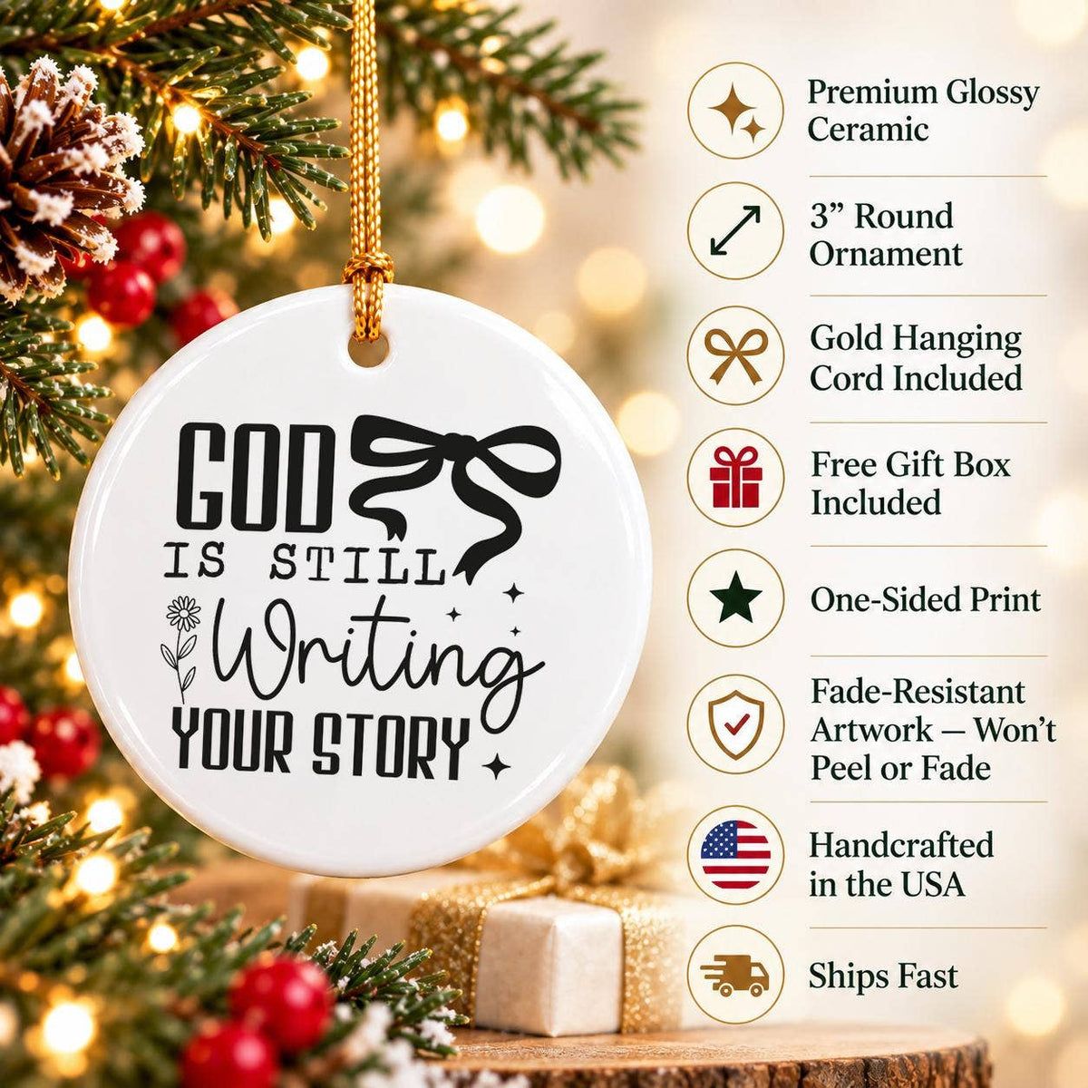 Faith-Inspired Ceramic Ornament: God Writes Your Story