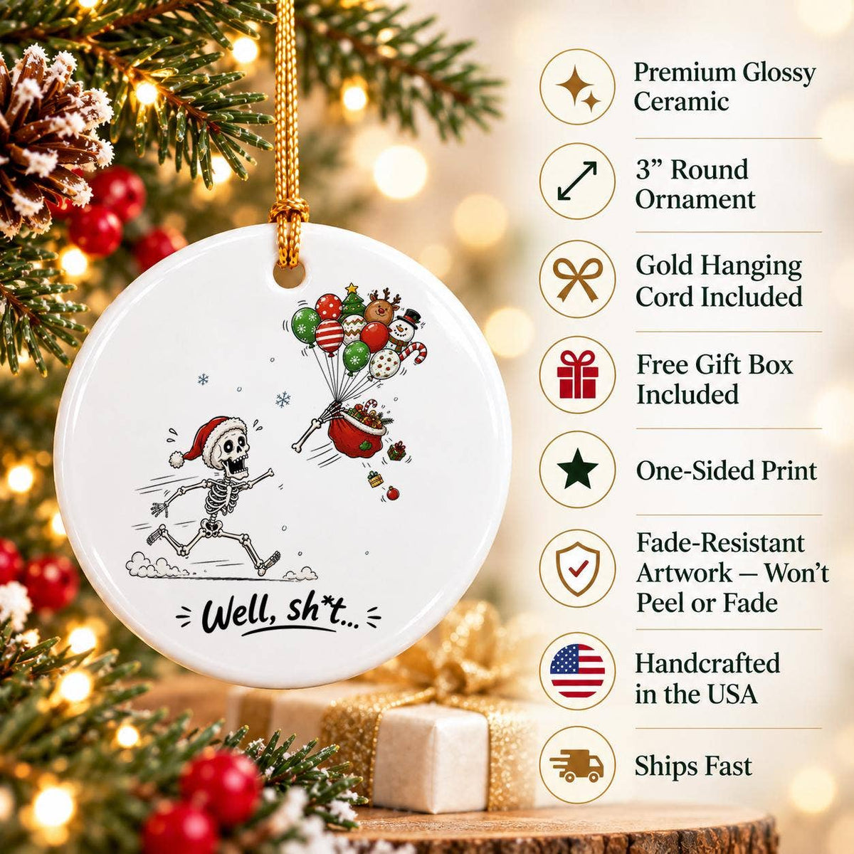Humorous Skeleton Christmas Ceramic Ornament Gift Box