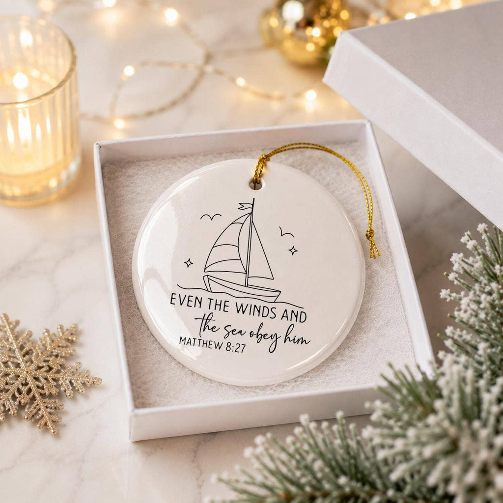 Matthew 8:27 Scripture Nautical Sailboat Ceramic Ornament