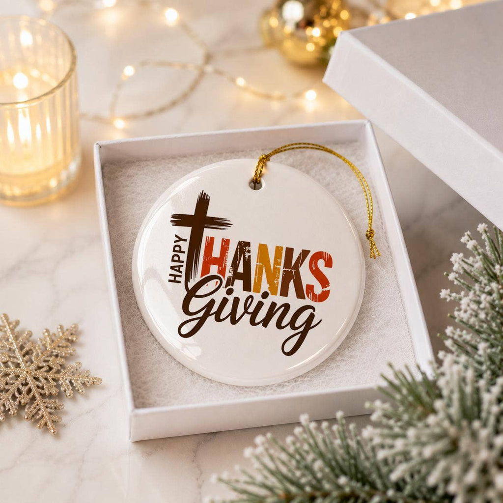 Thanksgiving Ceramic Cross Ornament - Autumn Colors Gift Box