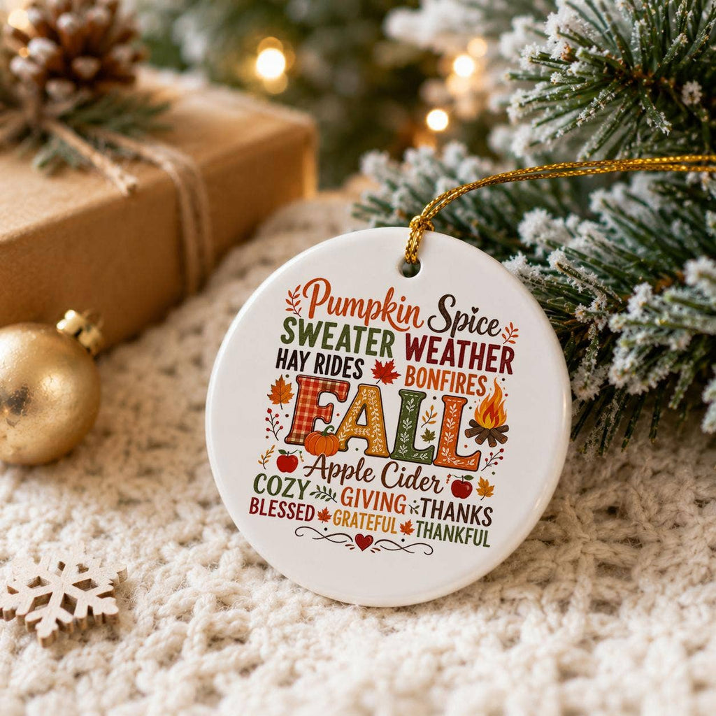 Fall Inspirational Words Ceramic Ornament with Gift Box