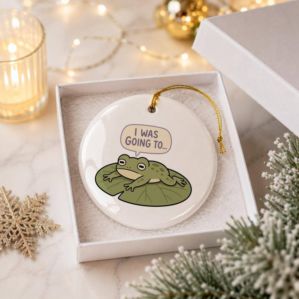 Whimsical Frog on Lily Pad Ceramic Ornament Holiday Humor