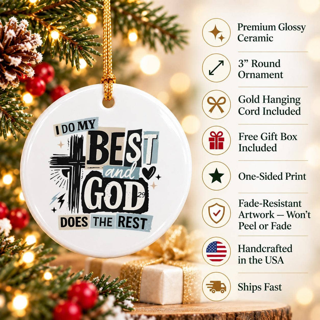 Religious Ceramic Ornament with Cross and Motivational Text