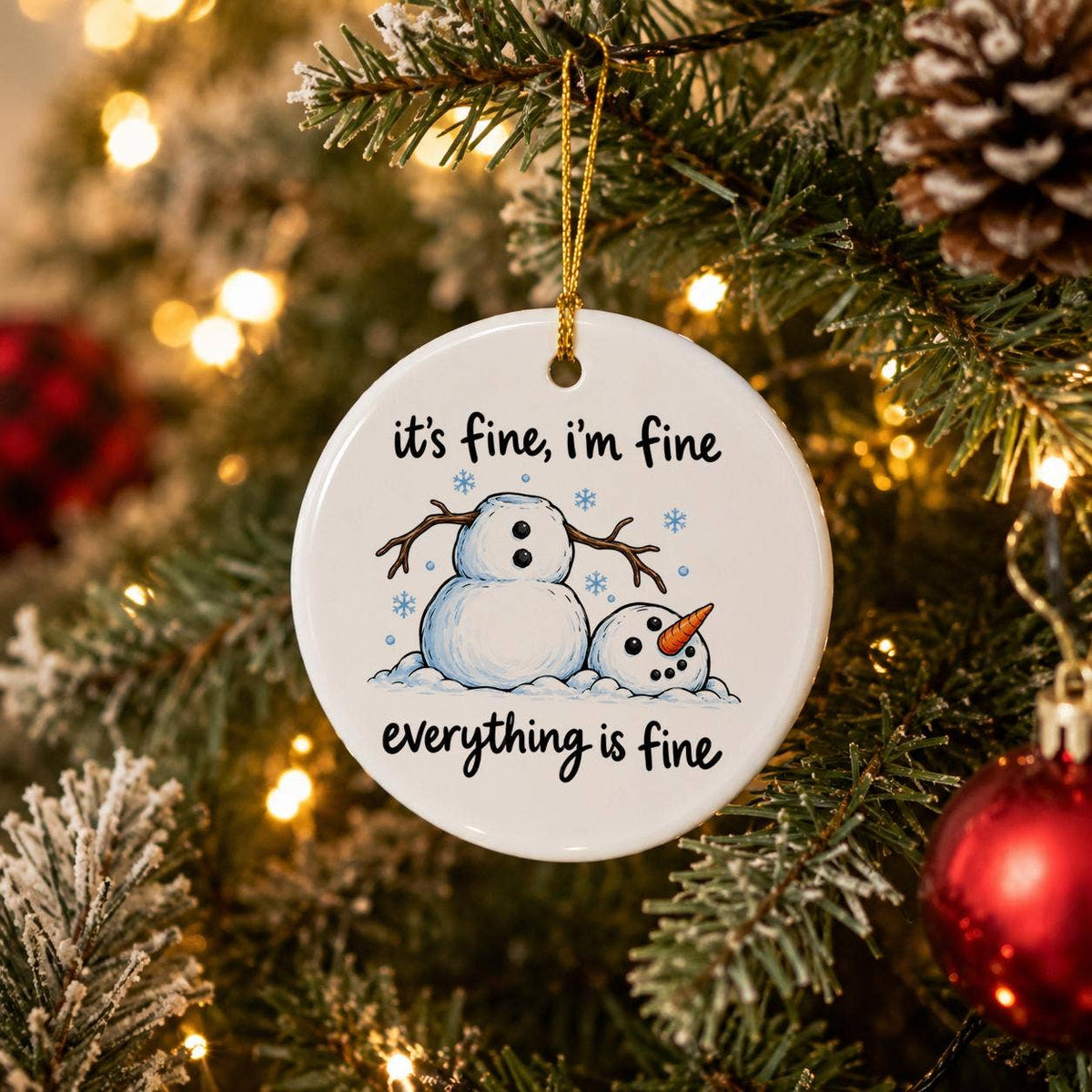 Funny Snowman Quote Ceramic Ornament for Christmas Decor