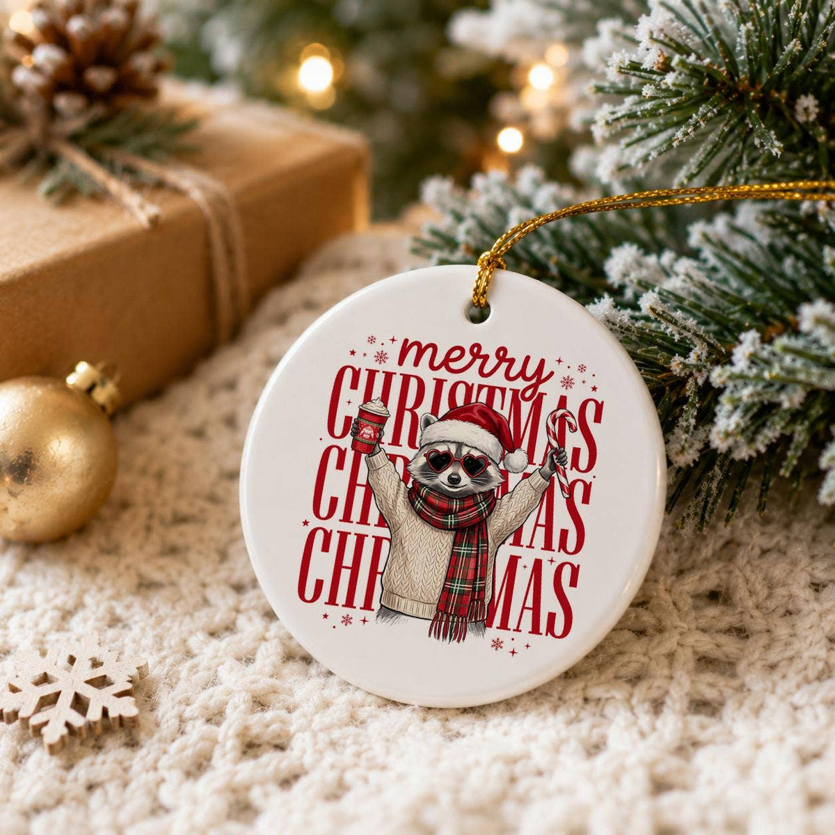 Whimsical Sloth Christmas Ornament - Ceramic Holiday Decor