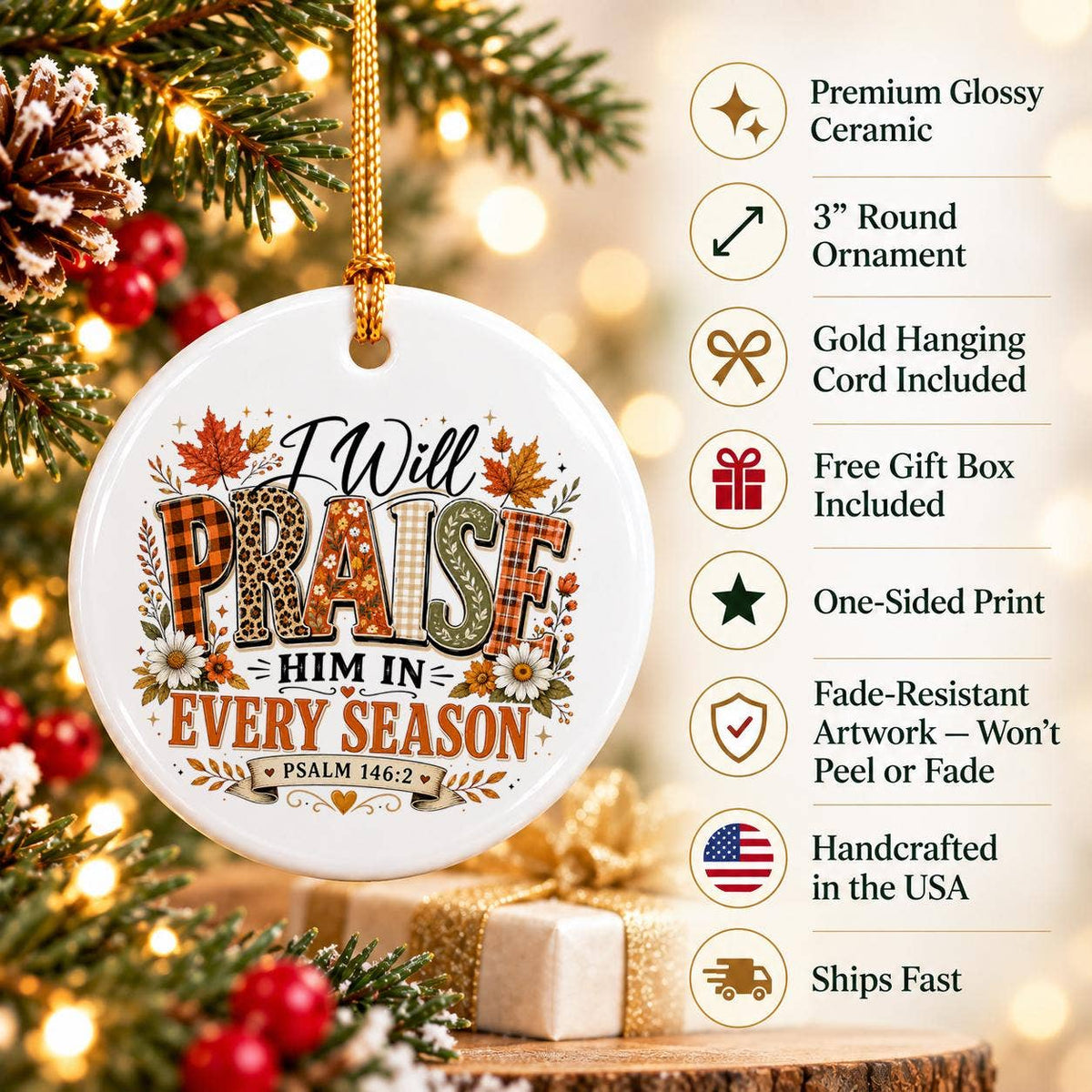 Psalm 146:2 Autumn Faith Ceramic Ornament Gift Box