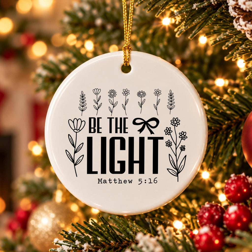 Christian Floral Ceramic Ornament with Matthew 5:16 Verse