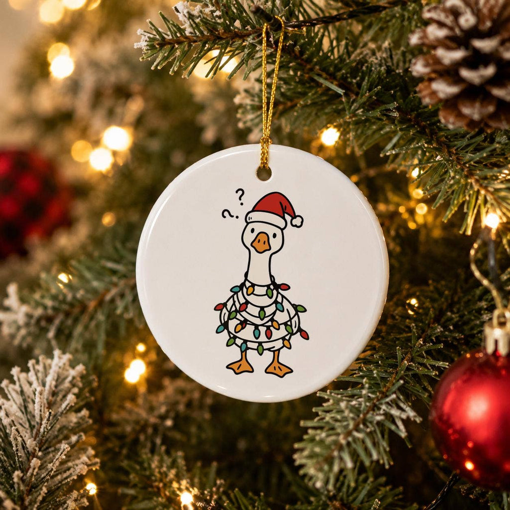 Funny Goose Christmas Ceramic Ornament with Lights