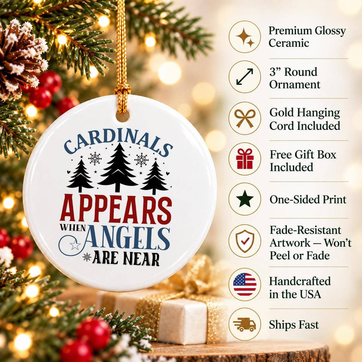 Cardinal Angels Christmas Ceramic Ornament Gift Box