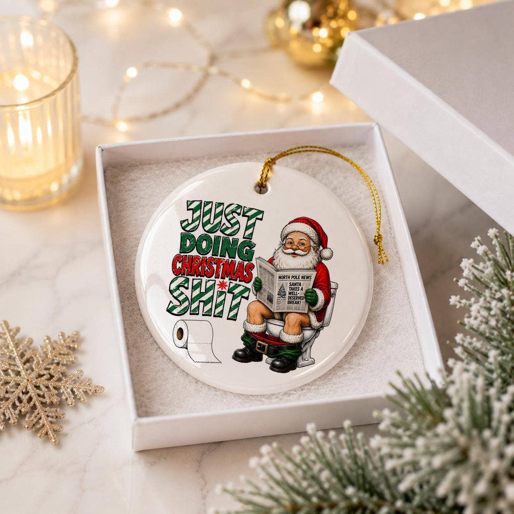Hilarious Santa Toilet Humor Ornament in Gift Box - Ceramic
