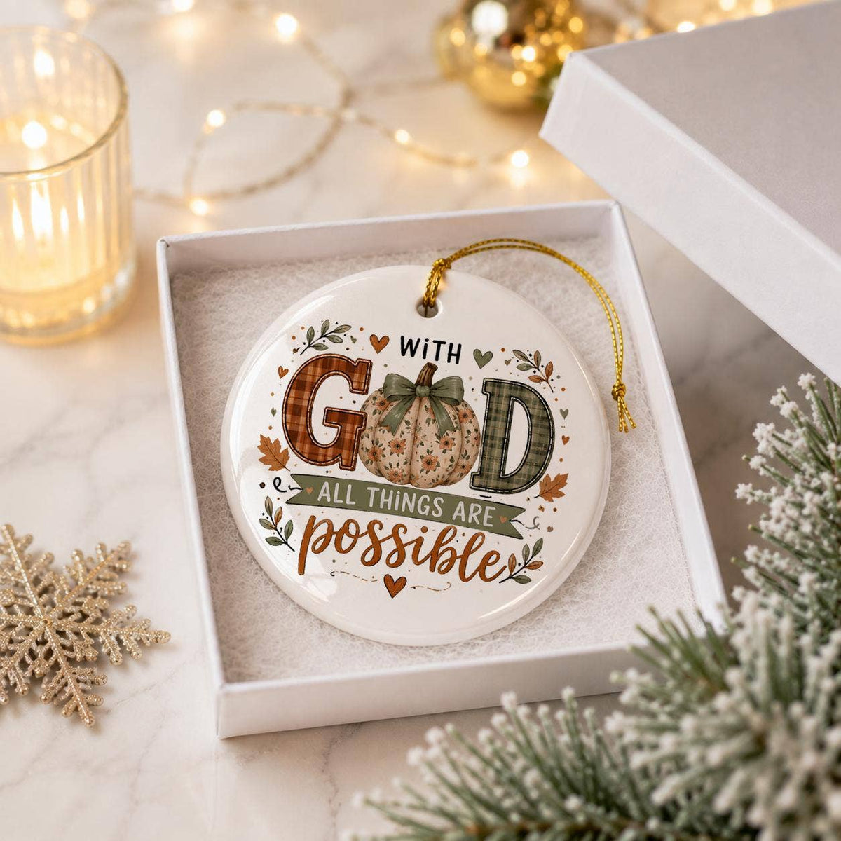 Inspirational Ceramic Pumpkin Ornament with Faith Message